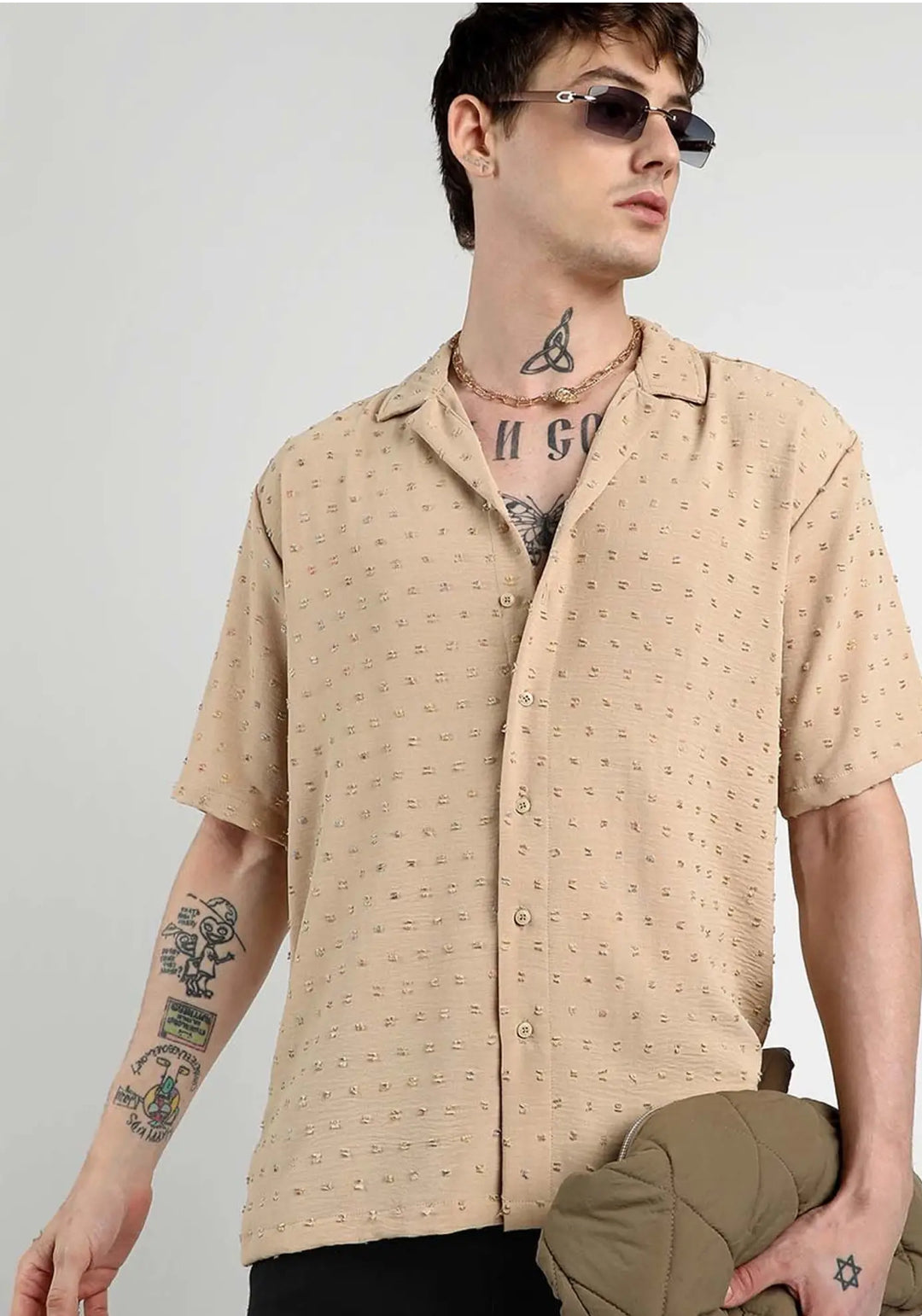Campus Sutra Beige Regular Fit Self Pattern Shirt| BRAND CAPMUS | luxury emporium
