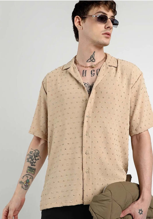 Campus Sutra Beige Regular Fit Self Pattern Shirt| BRAND CAPMUS | luxury emporium