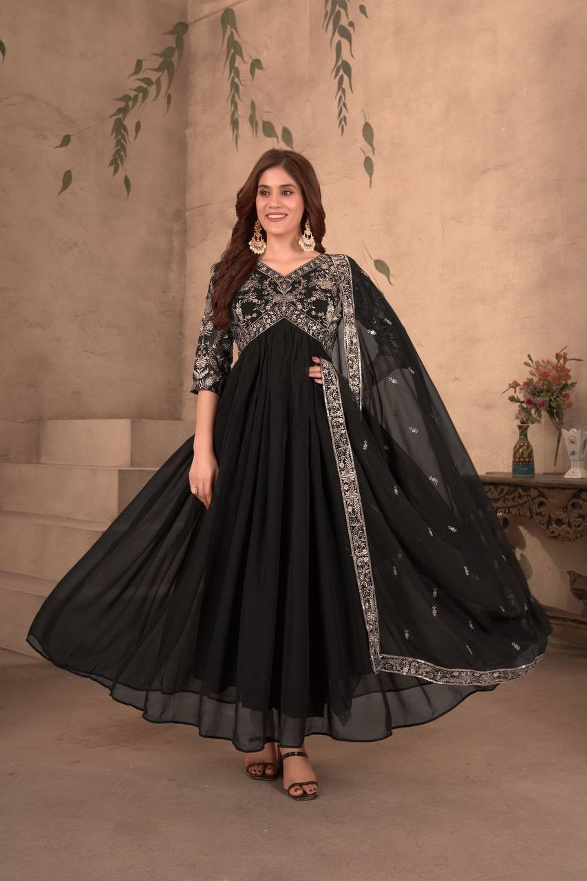 black Beauty | Luxury Emporium | Georgette embroidered suit anarkali
