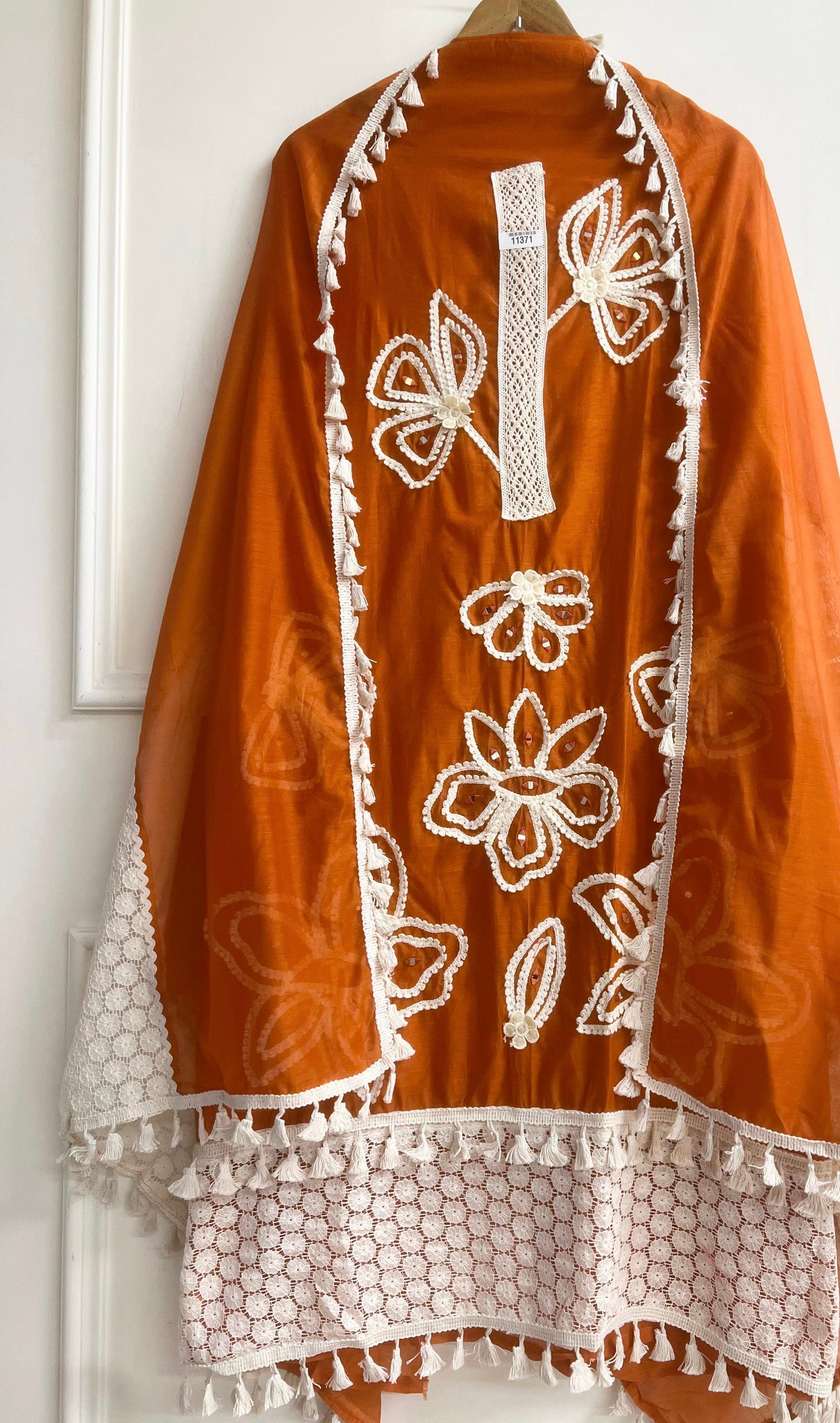 BROWN MUL CHANDERI UNSTITCHED HAND EMBROIDERED | LUXURY EMPORIUM