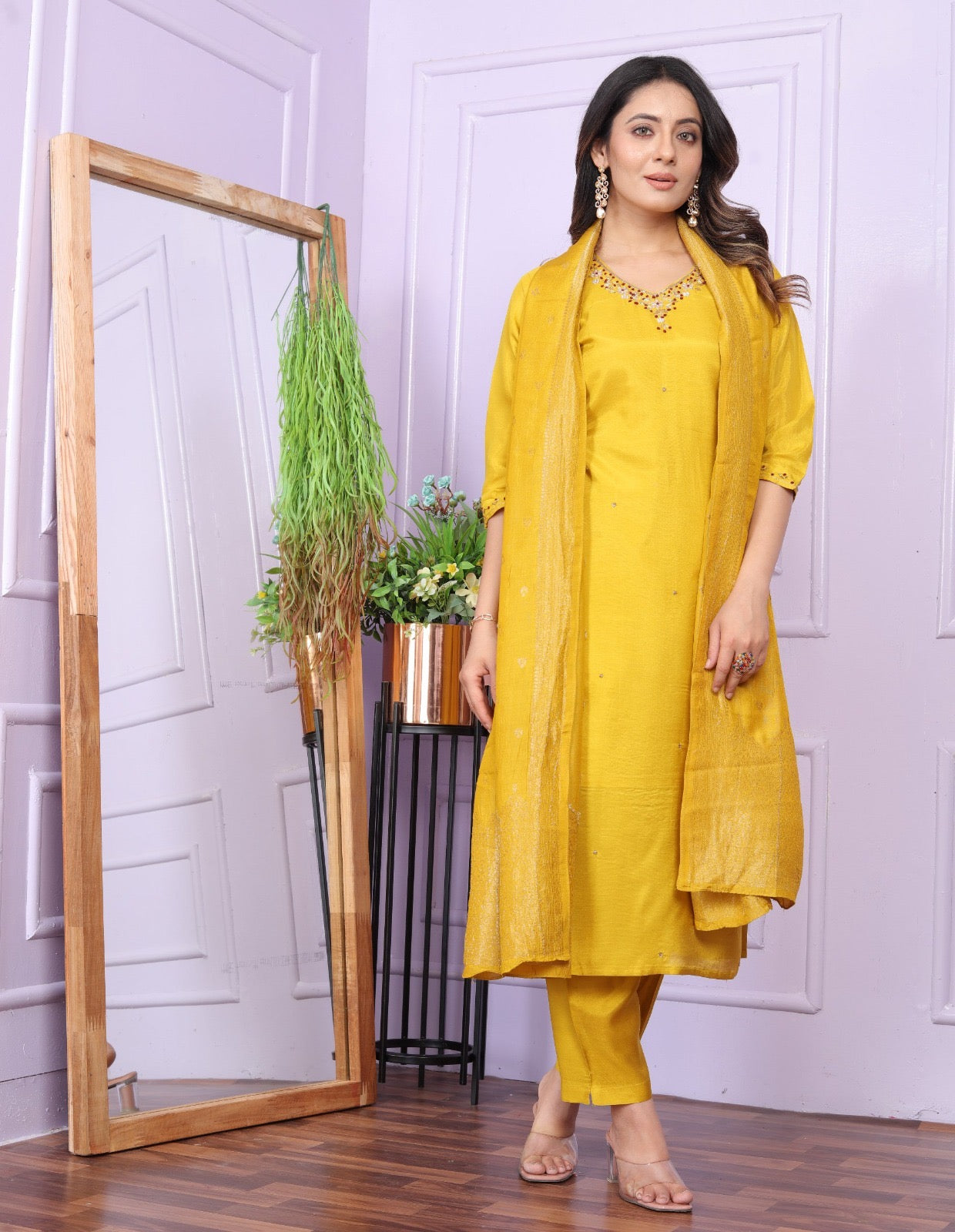 Mustard Kurta Set With Dupatta