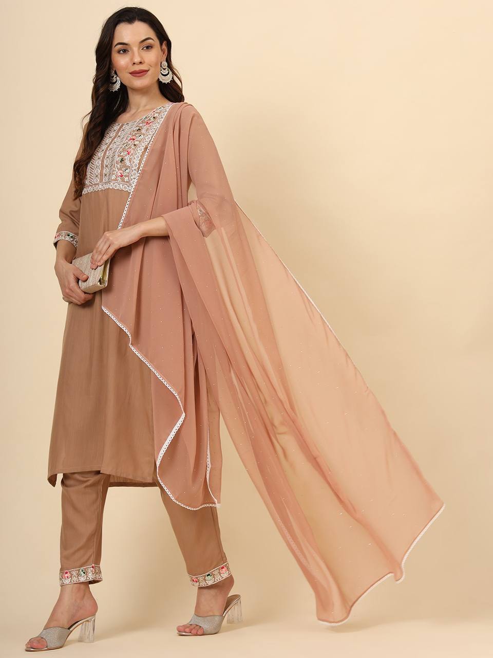 Cotton Suit Set with Chiffon dupatta