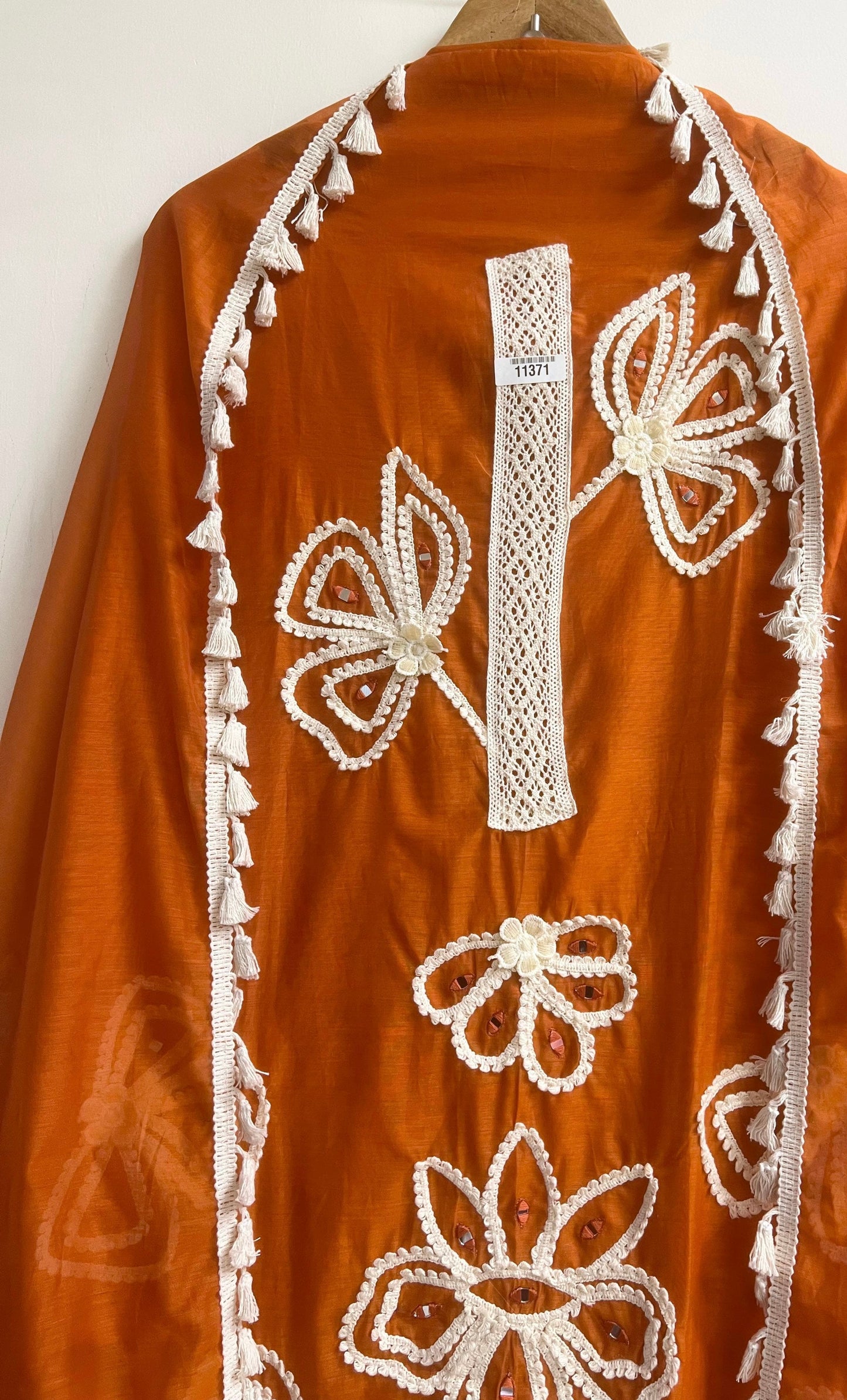 BROWN MUL CHANDERI UNSTITCHED HAND EMBROIDERED | LUXURY EMPORIUM