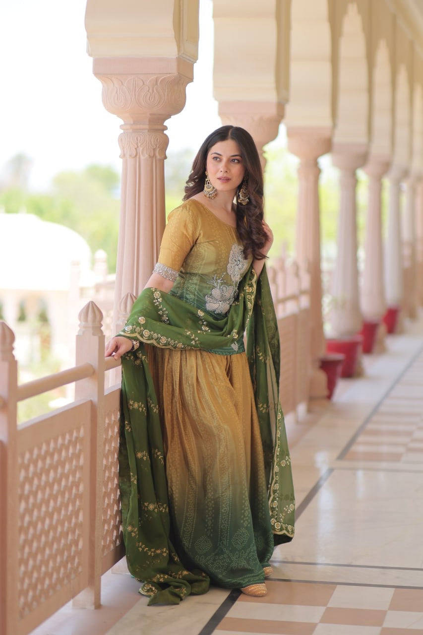 Maharani | Chinnon Print Rich Beads Embroidered work| Luxuryemporium