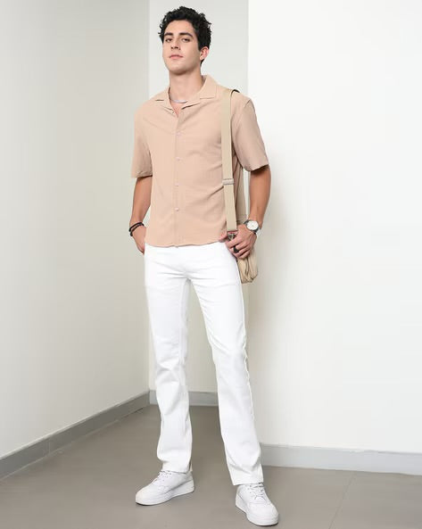 Mens Cuban Collar Short Sleeves Back Graphic Shirt| Shein Spread Collar Short Sleeves Graphic Print Shirt | BRAND SHEIN\_ LUXURY EMPORIUM