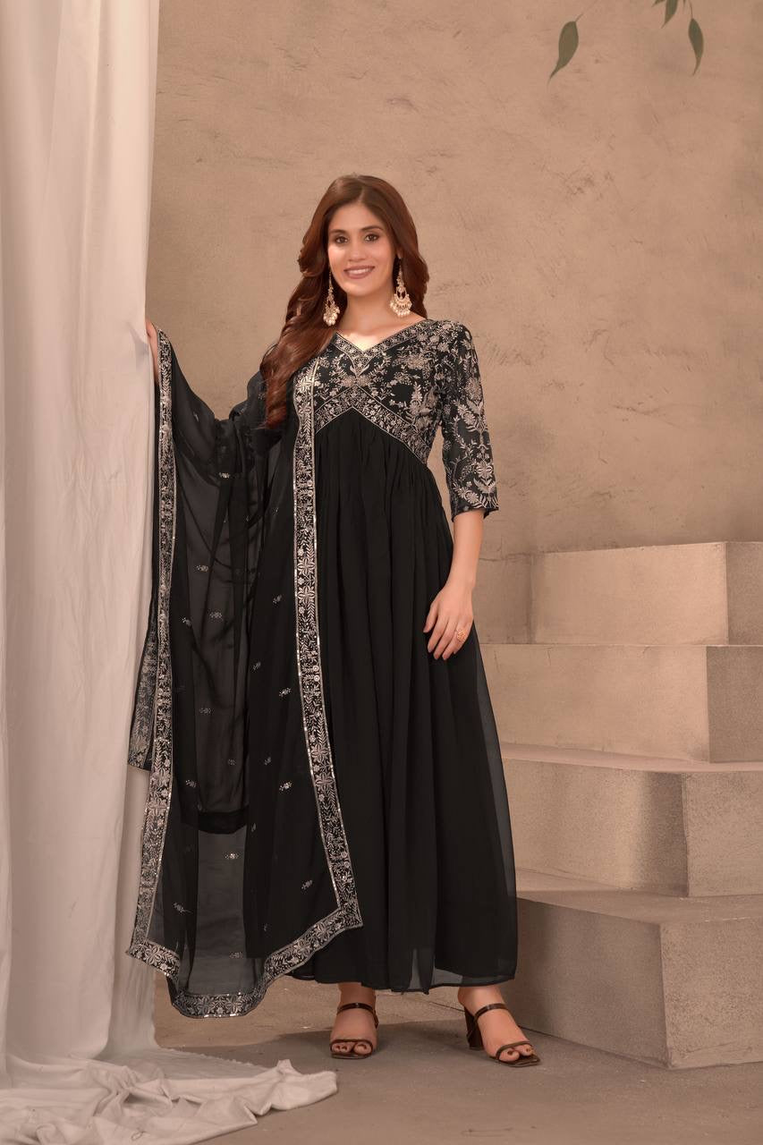 black Beauty | Luxury Emporium | Georgette embroidered suit anarkali