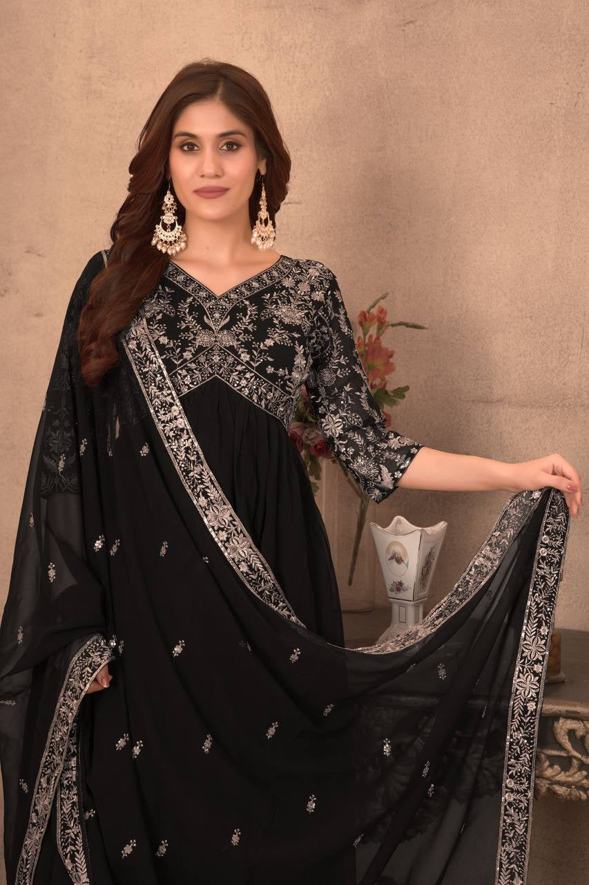 black Beauty | Luxury Emporium | Georgette embroidered suit anarkali