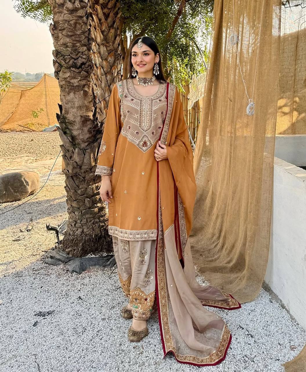 LUXURY EMPORIUM | PAKISTANI DRESS Collection Heavy faux georgette With Heavy Embroidery Sequence Work Top-Bottom And Dupatta Set Fully Stitched Ready