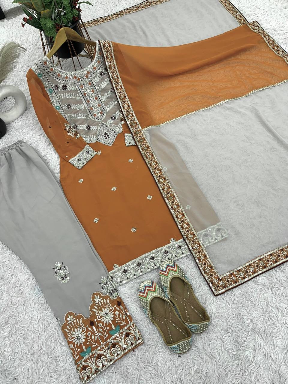 LUXURY EMPORIUM | PAKISTANI DRESS Collection Heavy faux georgette With Heavy Embroidery Sequence Work Top-Bottom And Dupatta Set Fully Stitched Ready