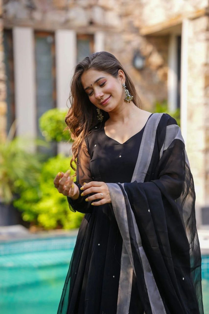 SAIYAAN| Pure Georgette Handprinted full flair anarkali suit  with Plazzo| LUXURYEMPORIUM