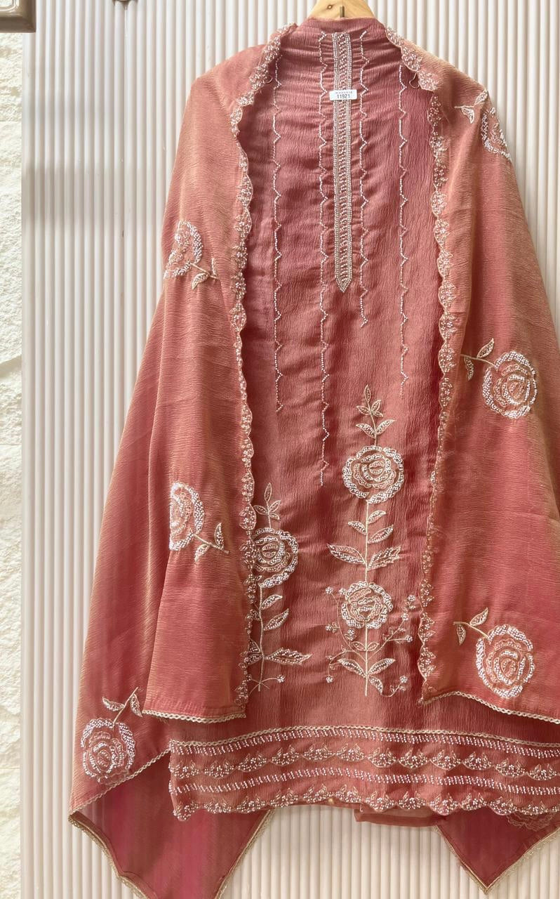 KARIGARI PURE TISSUE CRUSH UNSTITCHED HAND EMBROIDERED