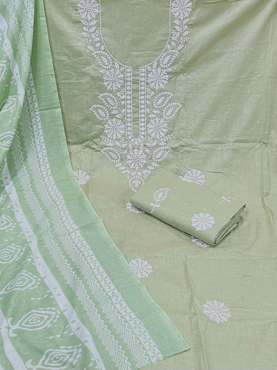 Cotton Unstitched Embroidered Dress Material | LUXURY EMPORIUM