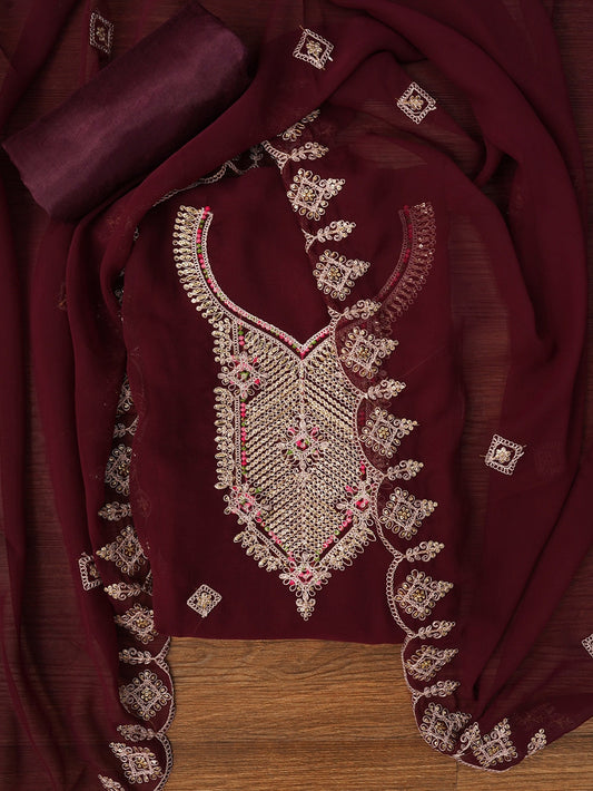 SILK GEORGETTE EMBROIDERED DRESS MATERIAL WITH DUPATTA| LUXURY EMPORIUM