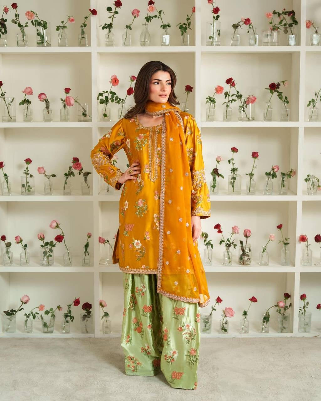 Natural Crep Silk With Embroidery Sequence Work  with Full Sleeve| LUXURY EMPORIUM | women fashion | KURTA FARSHI SALWAR