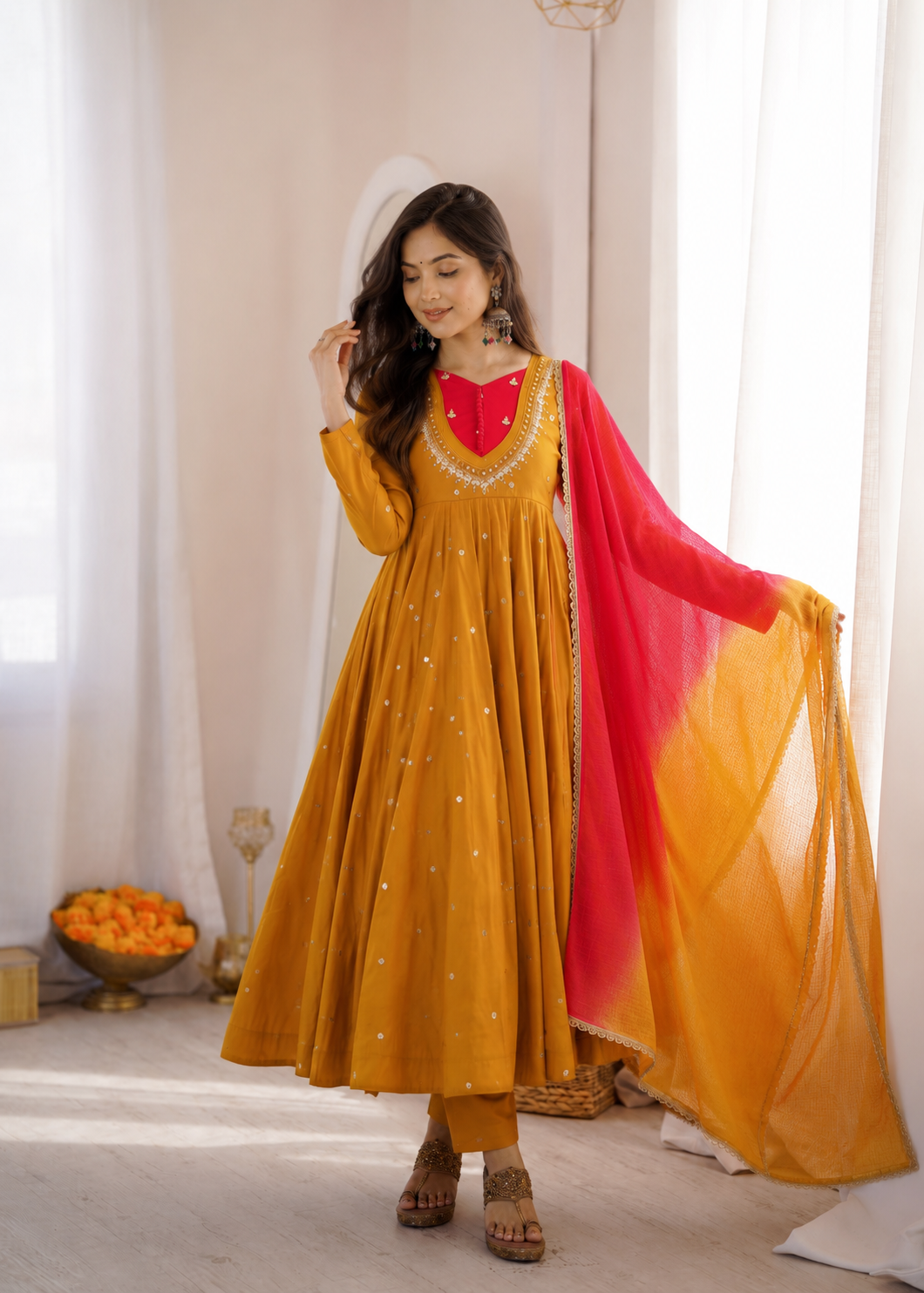Rajkuwar| Elegant Designer Anarkali 3-Piece Set with Embroidery Sequence & Real Mirror Work| LUXURY EMPORIUM