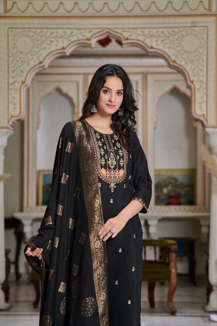 Chanderi suit with dupataa black
