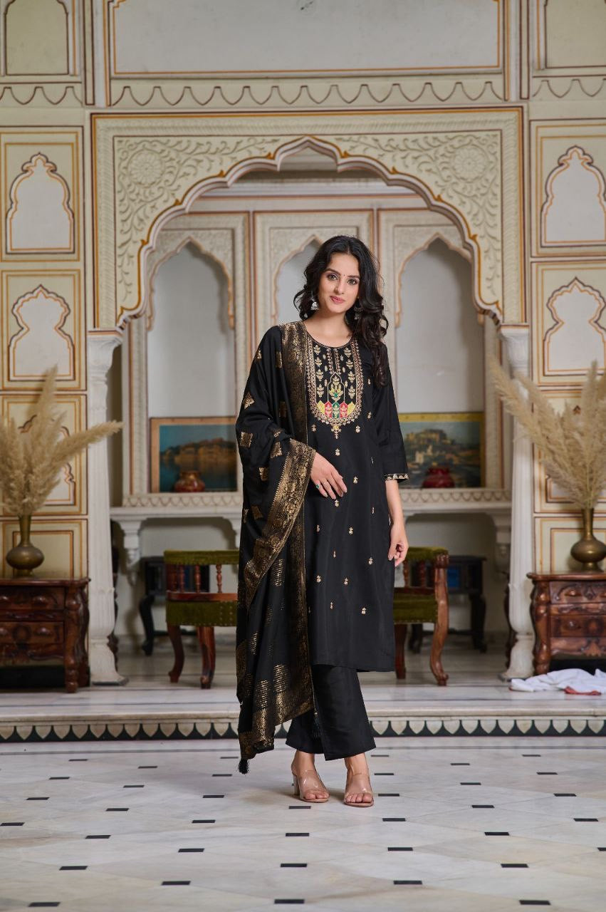 Chanderi suit with dupataa black