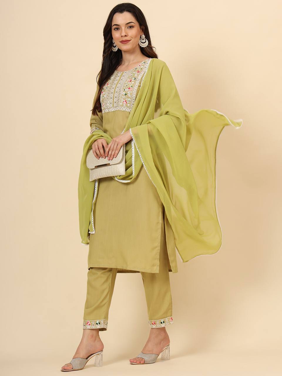 Cotton Suit Set with Chiffon dupatta