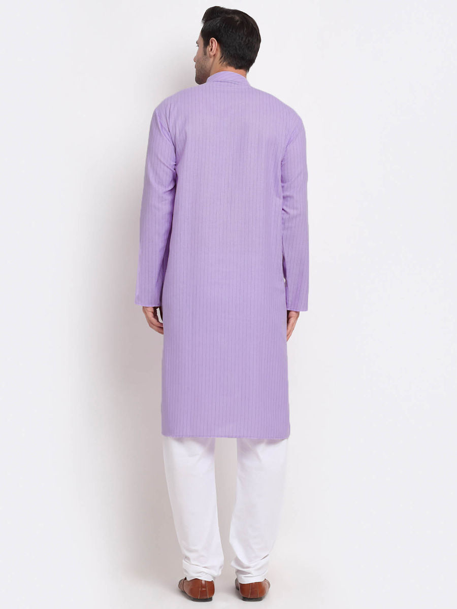 Men Cotton Striped Lavender Kurta with Pyjamas (Set of 2) |LUXURY EMPORIUM | KURTA MEN |