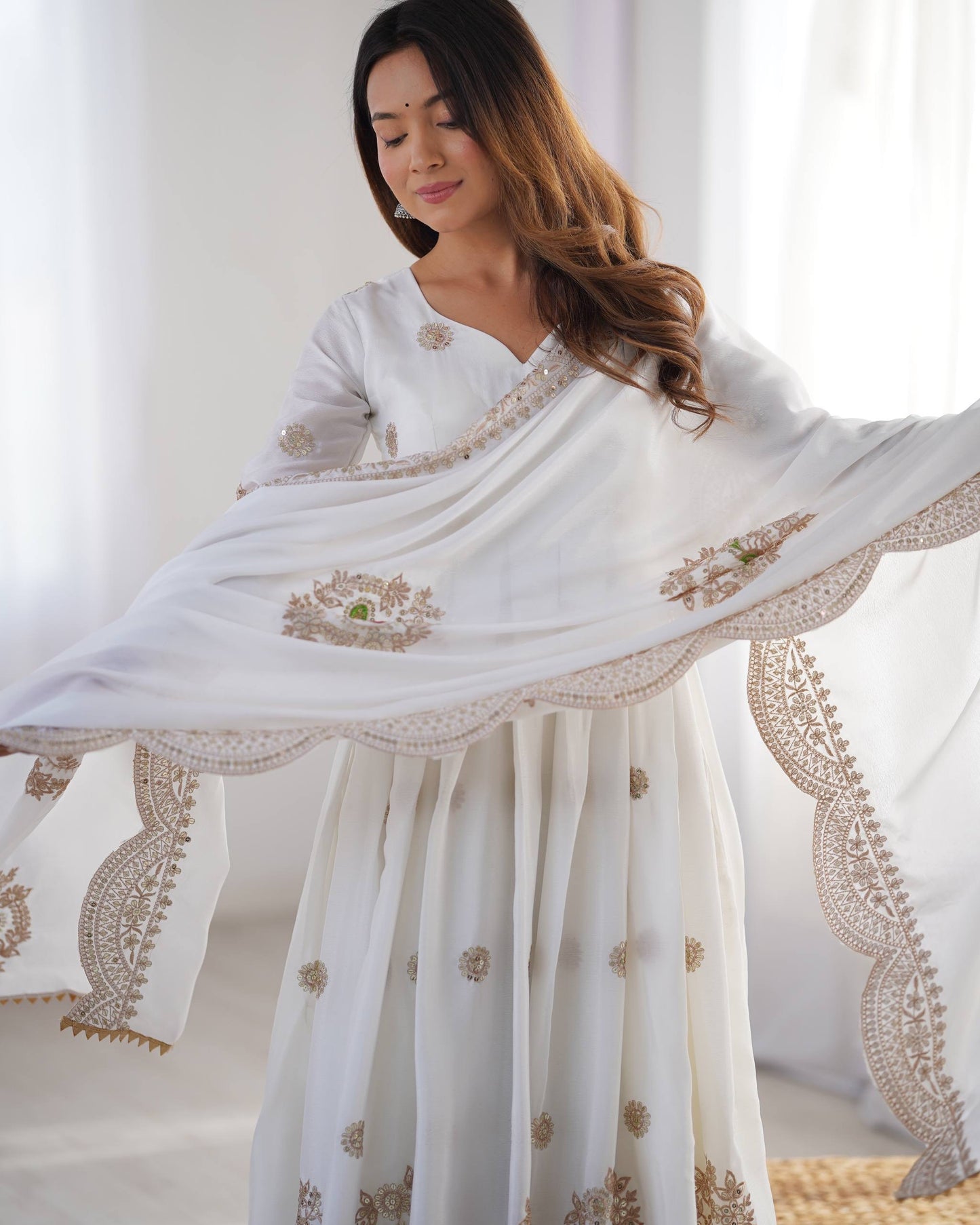 MASAKALI | LUXURYEMPORIUM |CHINON WITH EMBROIDERY  SEQUENCE DESIGN WORK