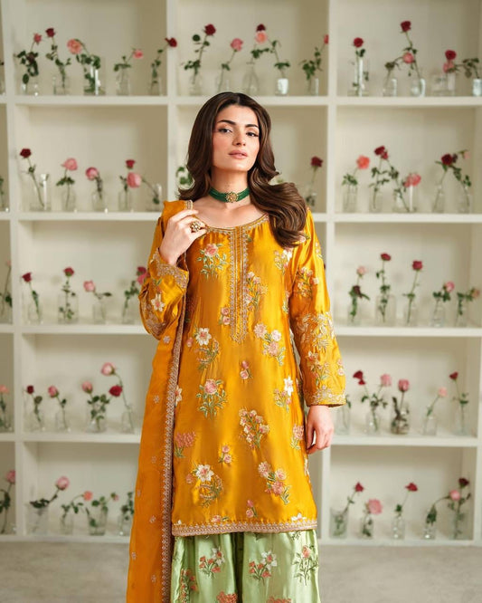 Natural Crep Silk With Embroidery Sequence Work  with Full Sleeve| LUXURY EMPORIUM | women fashion | KURTA FARSHI SALWAR