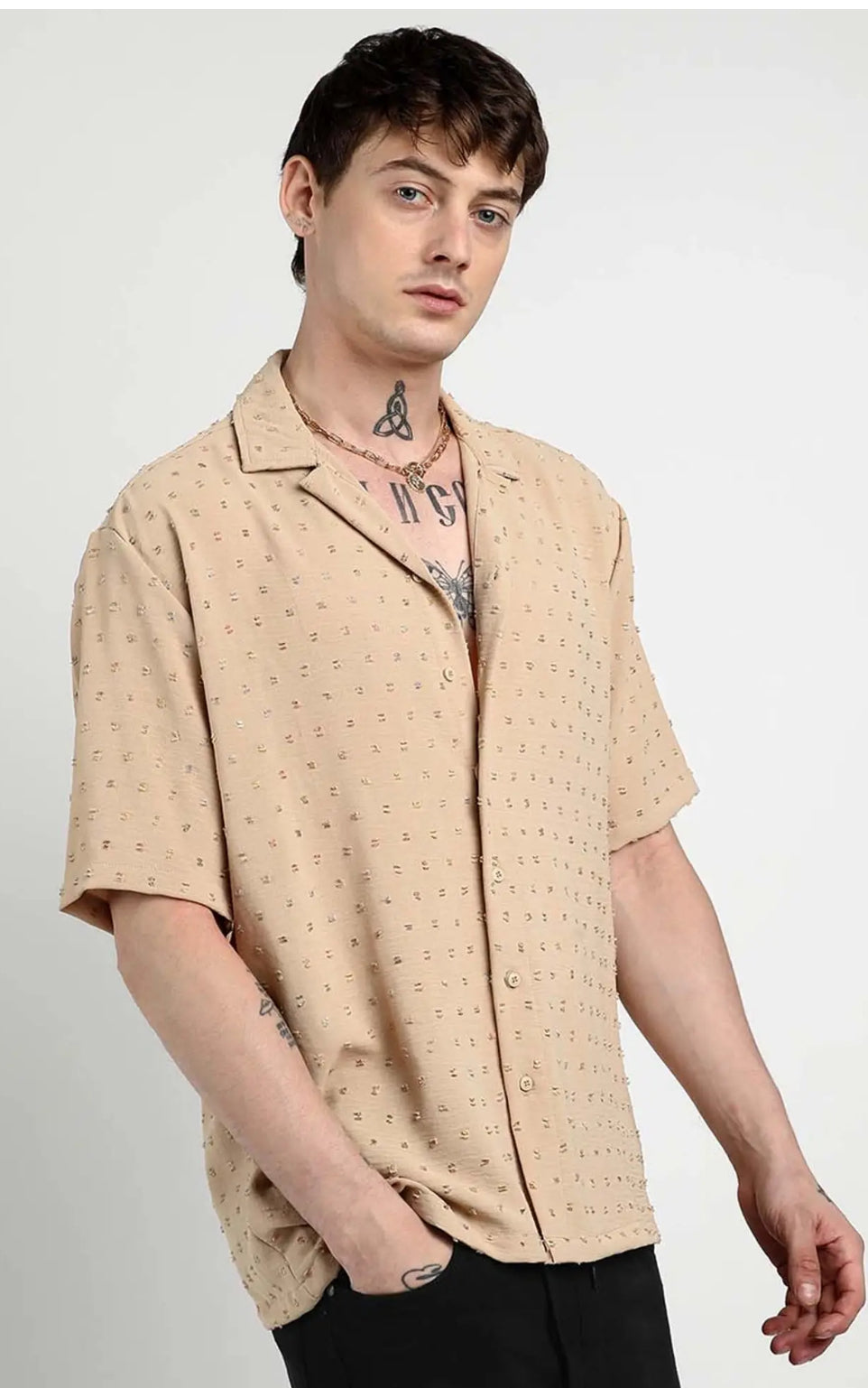 Campus Sutra Beige Regular Fit Self Pattern Shirt| BRAND CAPMUS | luxury emporium