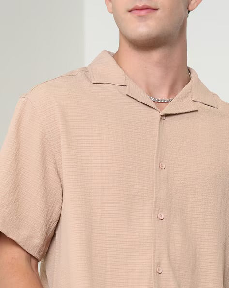 Mens Cuban Collar Short Sleeves Back Graphic Shirt| Shein Spread Collar Short Sleeves Graphic Print Shirt | BRAND SHEIN\_ LUXURY EMPORIUM