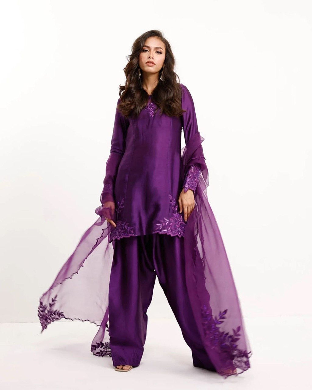 Rifat | LUXURY EMPORIUM | Natural crepe -PURPLE SHADE | FARSHI SALWAR KAMEEZ