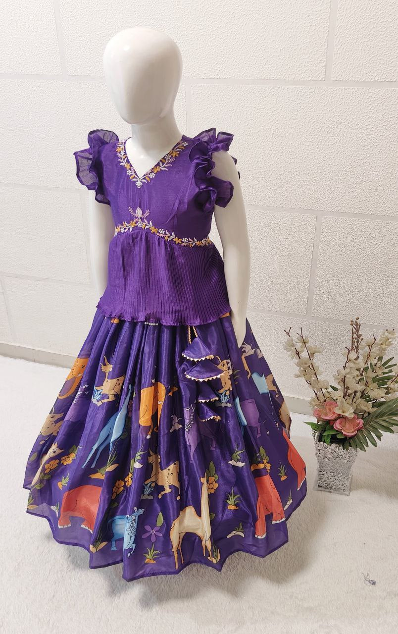 Kalam Kari Printed &  Embroidered -Work  Stitched Lahenga -Blouse  Season