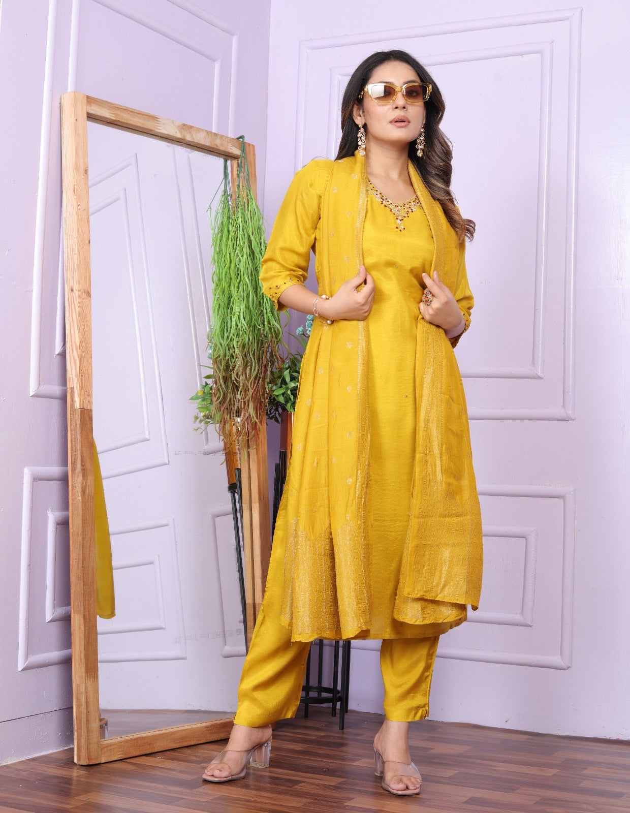 Mustard Kurta Set With Dupatta