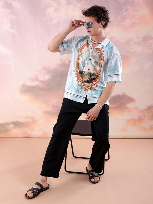 Men Border Print Half Sleeves Cuban Collar Shirt| PRINTED mens branded | Luxury Emporium |Roman print |