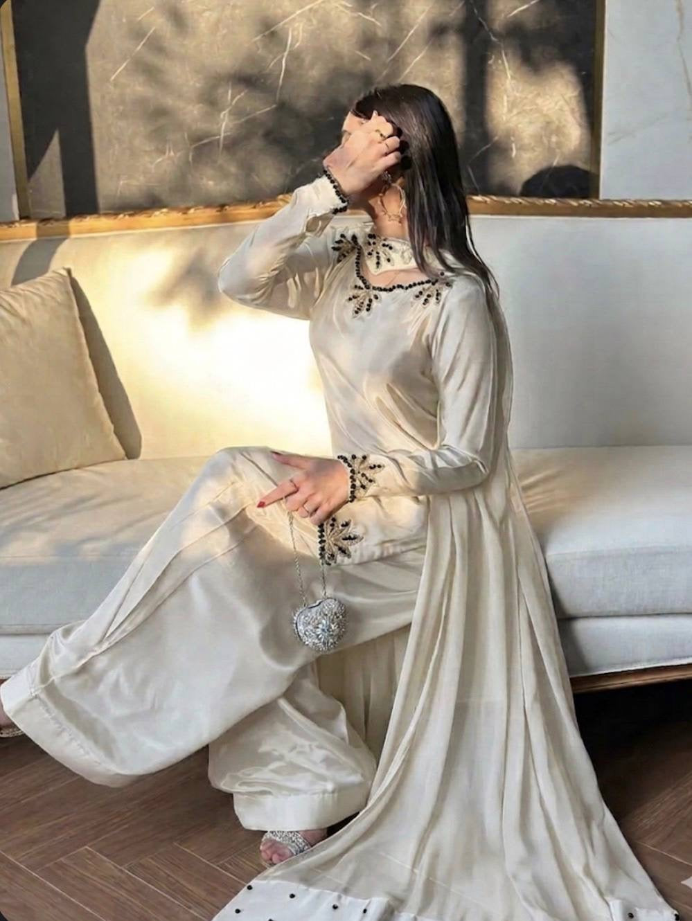 ✨ The Regal Pearl Affair ✨
Designer Embroidered Top, Farsi Salwar & Dupatta Set| LUXURY EMPORIM|