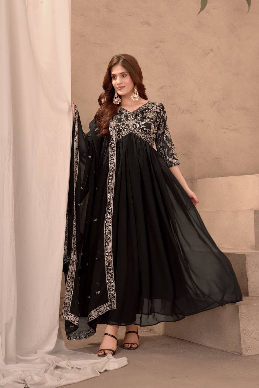 black Beauty | Luxury Emporium | Georgette embroidered suit anarkali