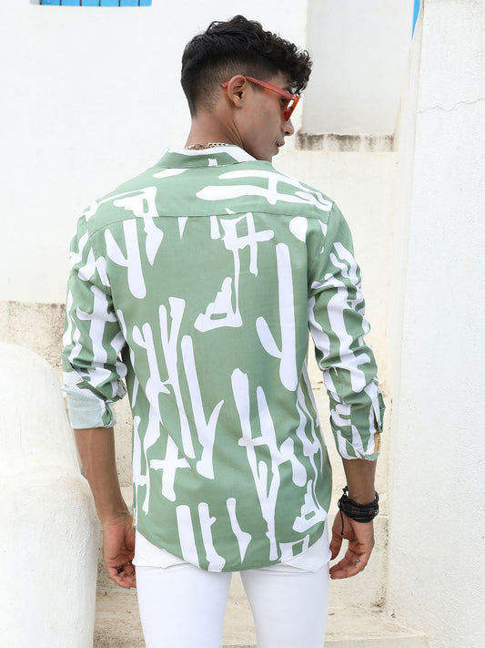 Men  Green Abstract Print Shirt| LUXURY EMPORIUM | MENS CASUAL FIT | BRAND CAMPUS SUTRA|