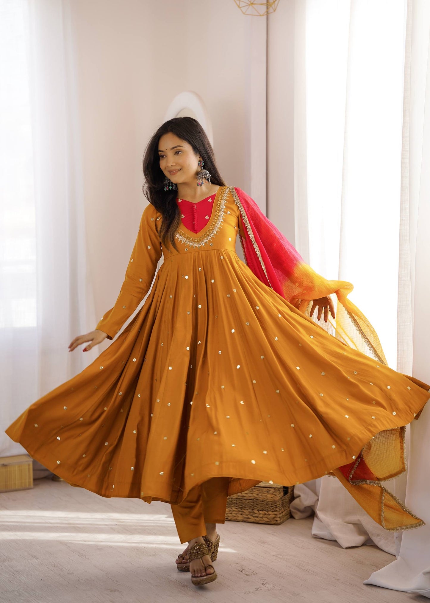 Rajkuwar| Elegant Designer Anarkali 3-Piece Set with Embroidery Sequence & Real Mirror Work| LUXURY EMPORIUM