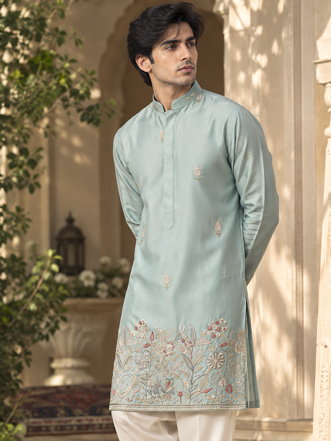 Rajputi Blue Silk Kurta| Luxury Emporium | Men Kurta