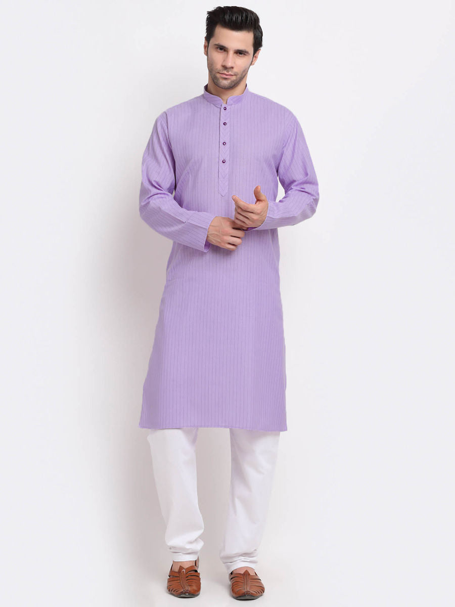 Men Cotton Striped Lavender Kurta with Pyjamas (Set of 2) |LUXURY EMPORIUM | KURTA MEN |
