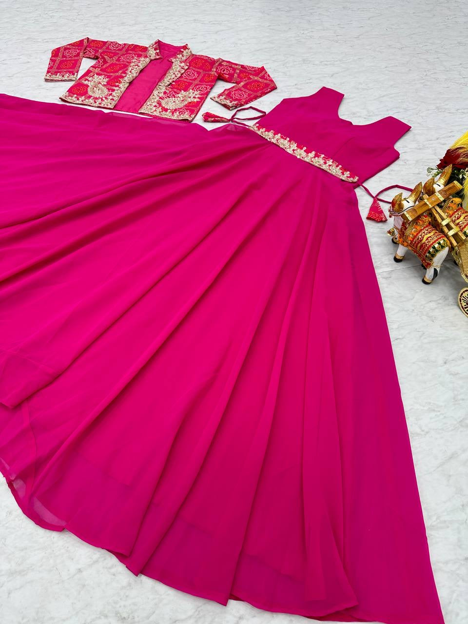 Bandhej Jacket & Long Gown|luxury Emporium