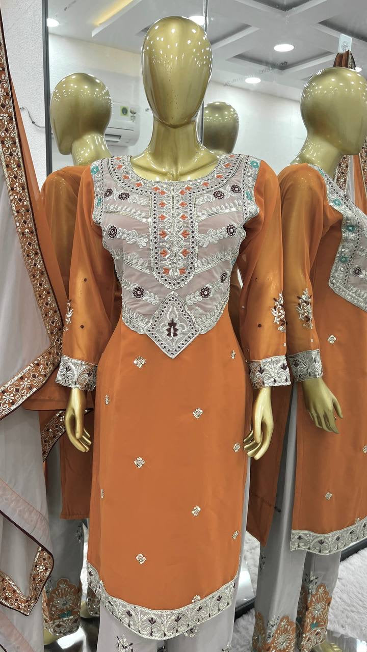 LUXURY EMPORIUM | PAKISTANI DRESS Collection Heavy faux georgette With Heavy Embroidery Sequence Work Top-Bottom And Dupatta Set Fully Stitched Ready