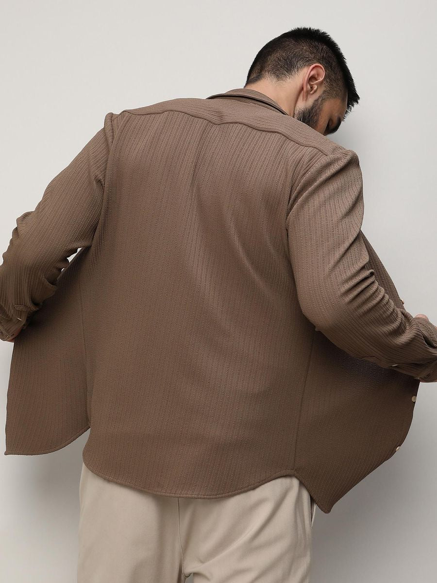 Mens Brown Stripe Creased Shirt | LUXURY EMPORIUM | CASUAL LOOK