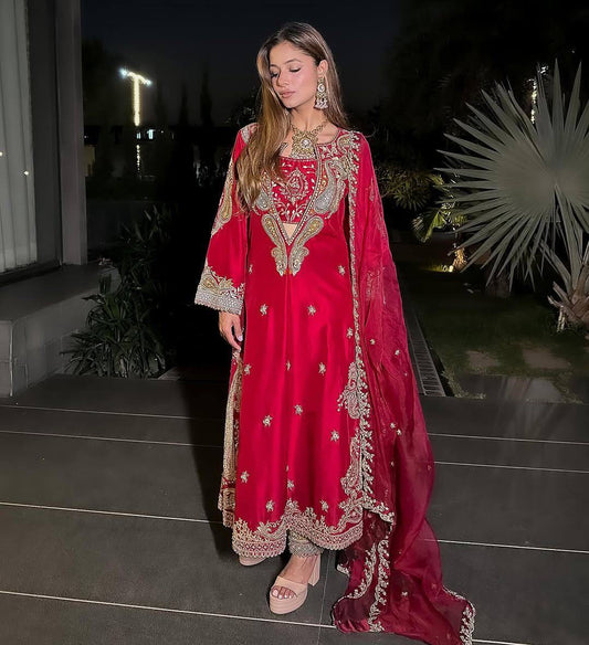 REHBAREEN| LUXURYEMPORIUM | Beautiful Thread & 5mm sequins embroidery work & Fully Stich Blouse| PARTYWEAR SUit|
