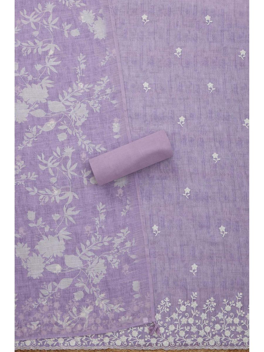 Women Lavender Linen Embellished Unstitched Kurta and Bottom with Dupatta (Set of 3)| LUXURY EMPORIUM ||RESELL