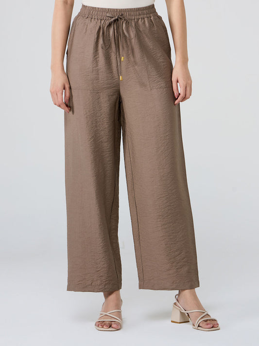 Light Brown High Waist Wide Fit Trousers| WOMEN BOTTOM| LUXURY EMPORIUM