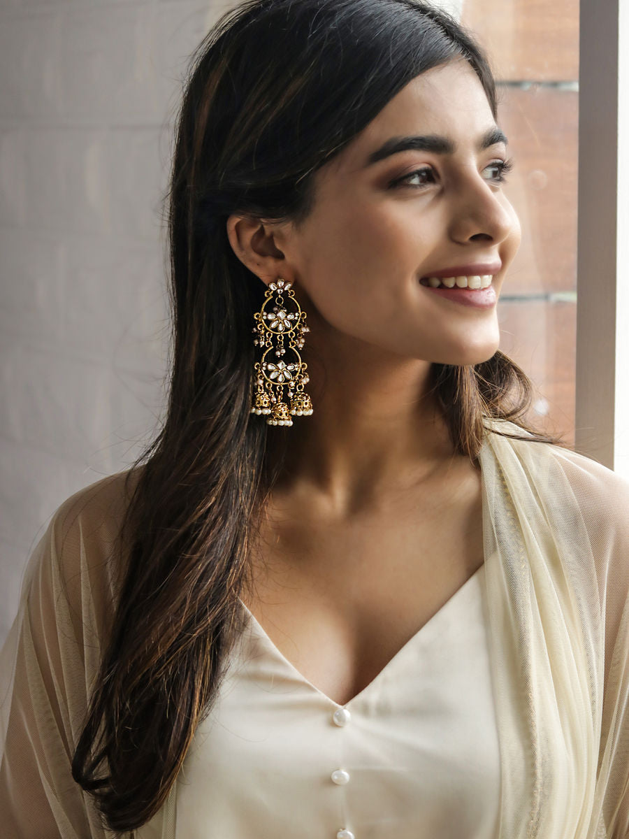 Wedding Ethnic Gold Kundan Drop Earrings For Women | LUXURYEMPORIUM | WOMEN FASHION EARINGS