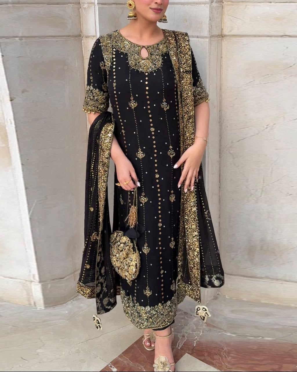 SEEFAT | LUXURYEMPORIUM | New Premium Collection With Embroidery And Sequence Worked Top-Bottom And Dupatta