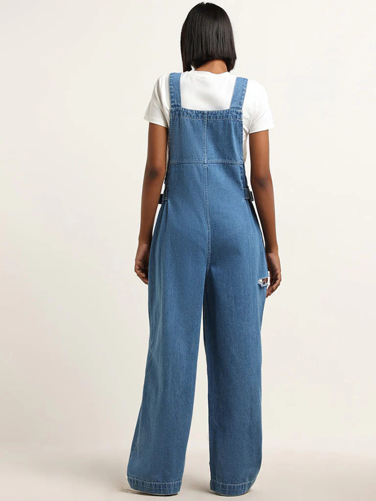 Blue Cotton Denim Jumpsuit