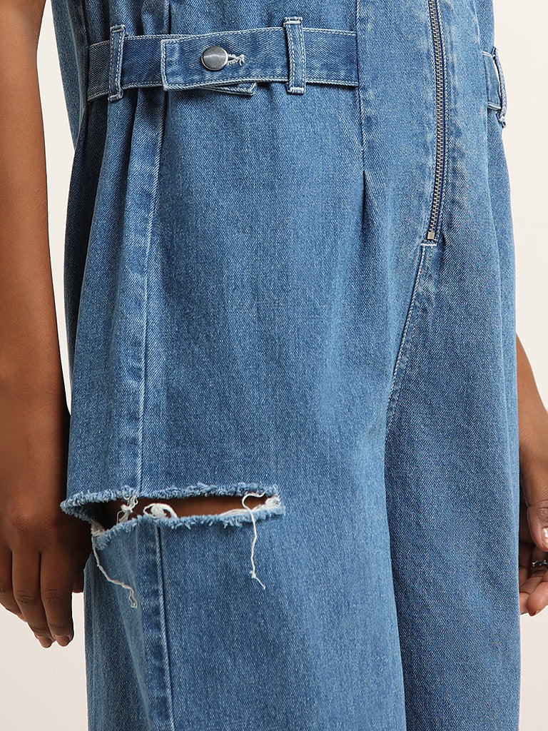 Blue Cotton Denim Jumpsuit
