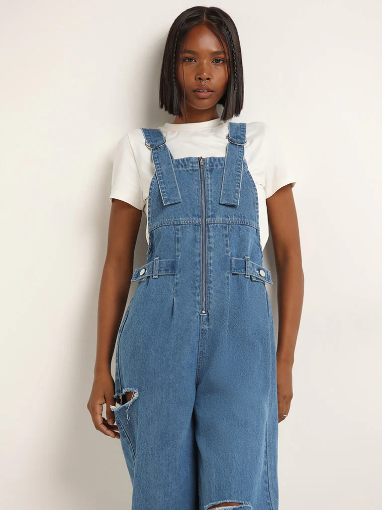 Blue Cotton Denim Jumpsuit