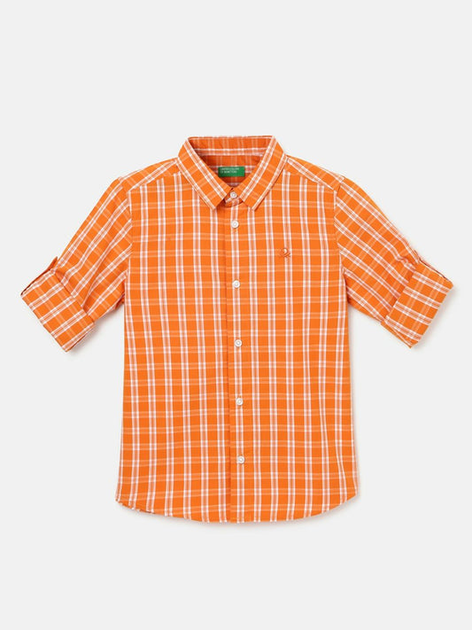 Regular Fit Spread Collar Checked Shirt