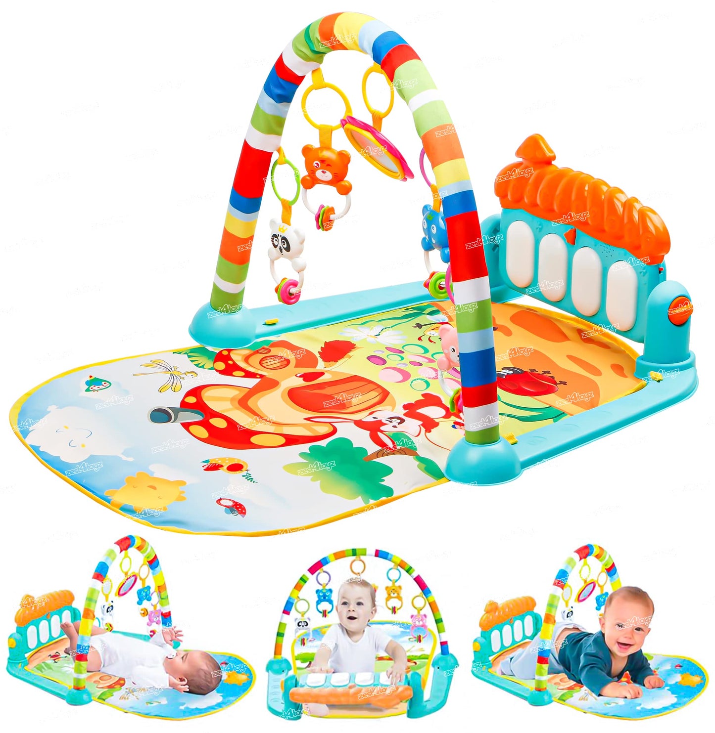 Baby Play Mat Gym & Fitness Rack with Hanging Rattles Lights & Musical Keyboard Mat Piano Multi-Function (Made in India)